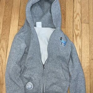 Kids GOAT Gray Hooded Zip-Up Sweatshirt with Blue Graphic